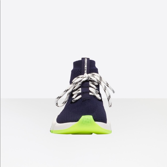 navy and neon green balenciaga slip on sneakers - Picture 3 of 5